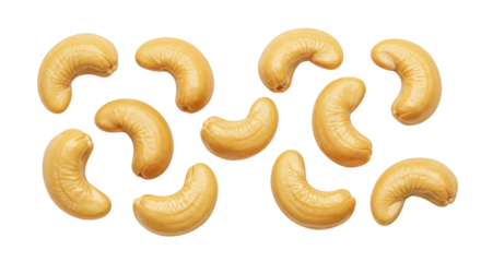Pile of cashew nuts isolated on transparent background, healthy snack food rich in protein and vitamins for vegan diet