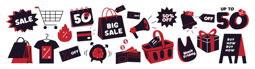 Big Sale and Promotion Icons – Black Friday Shopping Elements