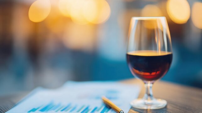 Enjoying a drink while reviewing financial reports in a cozy setting