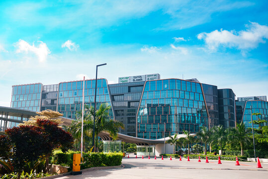 A modern office building in Bangalore, India, representing IT hub, corporate workspaces, business infrastructure, and technology parks