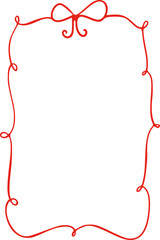 Whimsical Doodle Frame and Border .Girly red ribbon bow frame hand drawn line art style. Christmas Vintage Ribbon Border for Christmas, Valentines day, birthday, menu, bachelorette party design line.