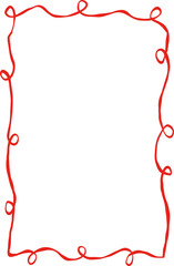 Girly red ribbon bow frame hand drawn line art style. Christmas Vintage Ribbon Border for Christmas, Valentines day, birthday, menu, bachelorette party design line. Doodle Vector Illustration.