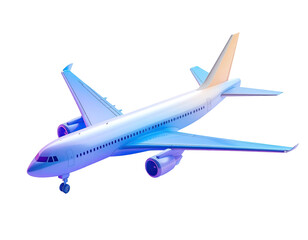 Brightly lit passenger jet on a black background, angled view, stylized