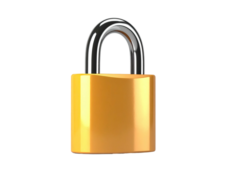 Gleaming gold padlock with silver shackle, isolated on black background