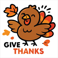 Give Thanks Turkey Cartoon Thanksgiving Illustration