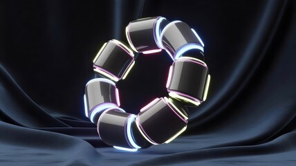 Abstract glowing ring with neon segments suspended in darkness – Suitable for futuristic design, technology, or creativity themes