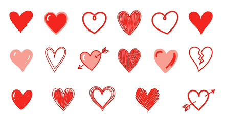 Collection of diverse heart illustrations in various styles and colors.