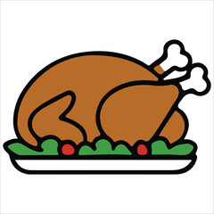 Whole Turkey Roast Food Cartoon Thanksgiving Illustration