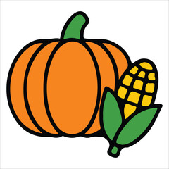 Pumpkin and Corn Thanksgiving Harvest Illustration Poster