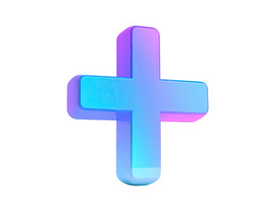 Obraz premium 3D rendering of a glossy, gradient-colored plus symbol on a black background