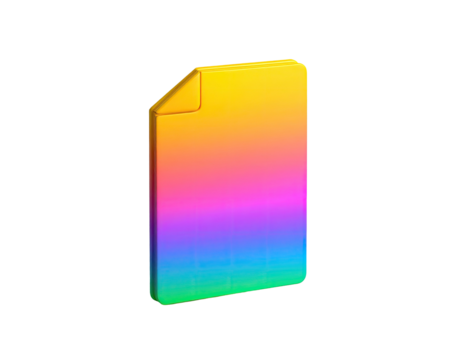 Colorful, glowing, digital document icon with gradient effect and curled corner