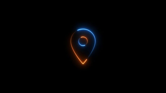 location glowing neon icon fast tracking map pin icon. location icon animation road direction sign navigation map position pointer address tracking travel searching concept.