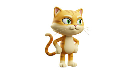 Cartoon orange tabby cat standing isolated PNG, cute feline character with green eyes on transparent background
