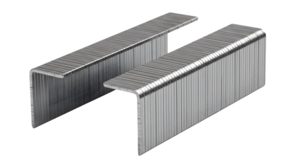 Two strips of metal staples on a black background