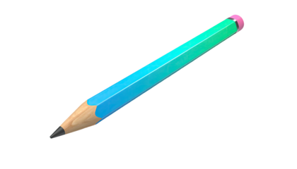 A stylized, gradient-colored pencil floating against a stark black background