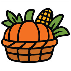 Harvest Pumpkin and Corn Thanksgiving Food Illustration