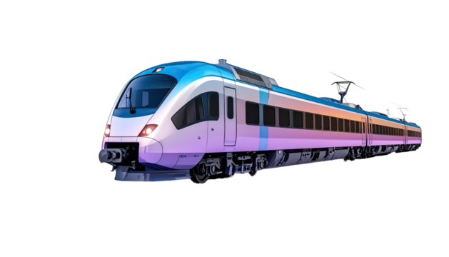 Sleek, modern train design with gradient color scheme, isolated on black background