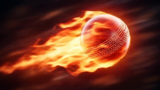 Flying Fire Red cricket Ball in flight sports Animation