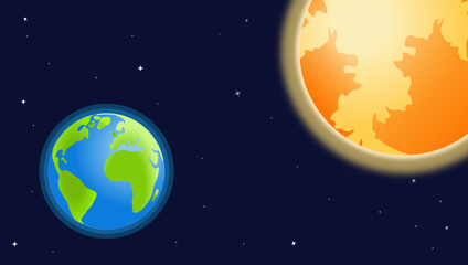 Vibrant Earth And Sun In Deep Space: Colorful Globe And Bright Starry Night Scene