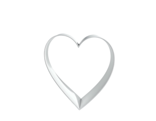 Gleaming silver heart outline floats against black background, representing love