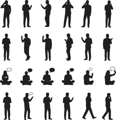 People with Mobile Phone Silhouettes Set of Communication Vector Icons