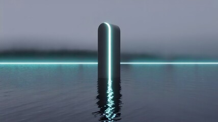 Futuristic glowing monolith reflecting on a still lake – Perfect for sci-fi concepts, solitude themes, or abstract visuals