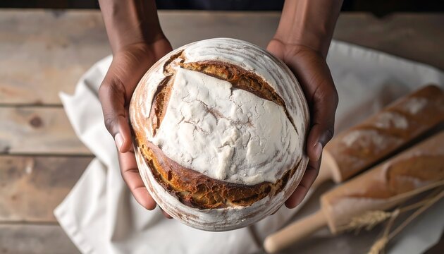 Artisan bread held in hands