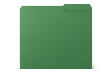 Green file folder representing organization and documentation on transparent background