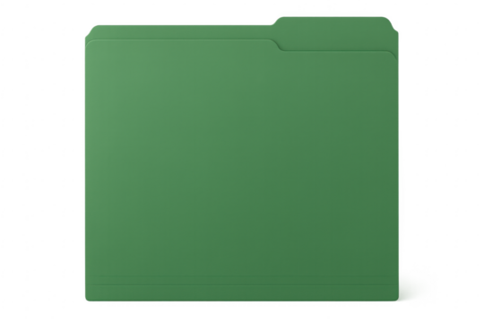 Green file folder representing organization and documentation on transparent background