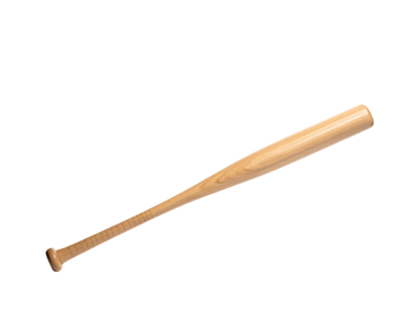 A single, wooden baseball bat, smoothly rendered against a stark black backdrop
