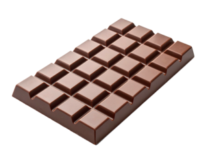 A rectangular slab of milk chocolate, segmented into individual squares, on black