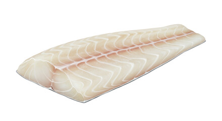 Fresh cod fillet isolated on transparent background, raw fish cut for healthy cooking and seafood recipes PNG