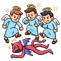 pixel art of angel kid stomp demon