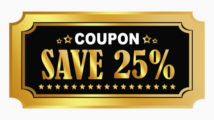 Golden Red Discount Coupon Design Template, Save 25 Percent Voucher