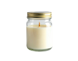 A small candle in a glass jar with a golden lid on a black background