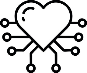 Outline icon of heart connected with circuit nodes.