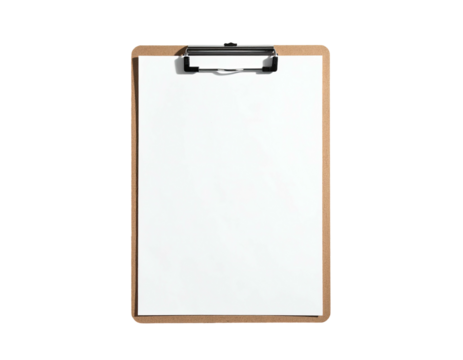 A light-brown clipboard holding a blank white paper sheet on a black background