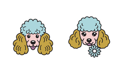 Cute poodle cartoon faces with a flower