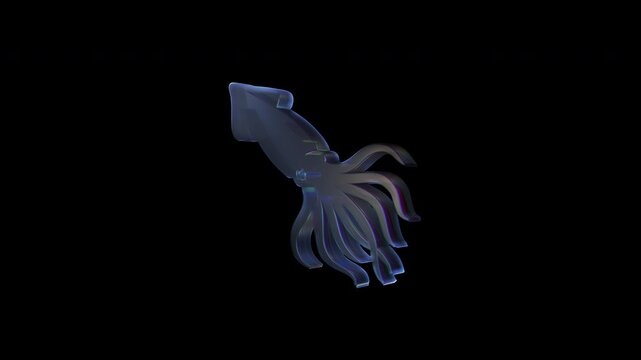 Glass squid rotating on black background