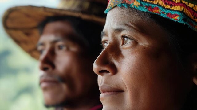 A pair of individuals dressed in attire with headwear