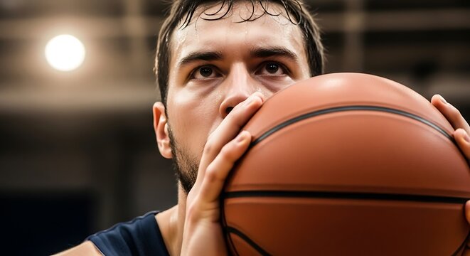 Focused male basketball player preparing to shoot a free throw during a game.
