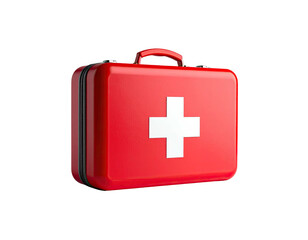 Obraz premium A glossy red first-aid kit with a white cross, isolated against a black background