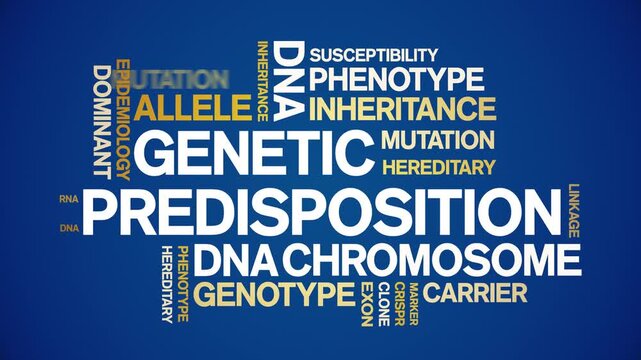Genetic Predisposition animated word cloud-text design animation tag kinetic typography seamless loop.