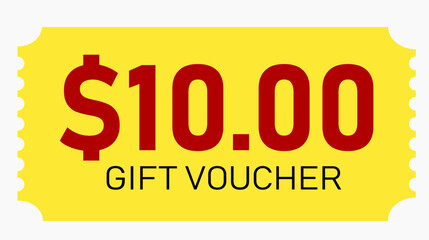 Yellow Gift Voucher Design Template, Ten Dollar Value Coupon for Shopping, Retail, Ecommerce and Promotional Offers