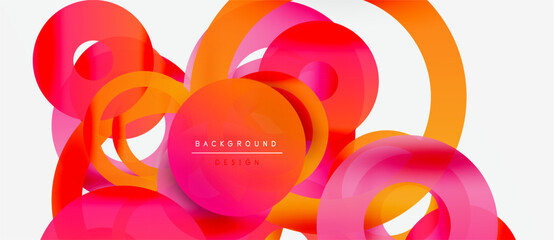 Abstract design features overlapping colorful circles. Gradient shades create dynamic visual effect. Modern background for presentations, websites.