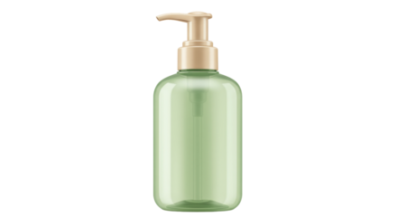 Green transparent bottle with pump isolated, cosmetic container mockup PNG for lotion, shampoo, soap, sanitizer, beauty product and personal care
