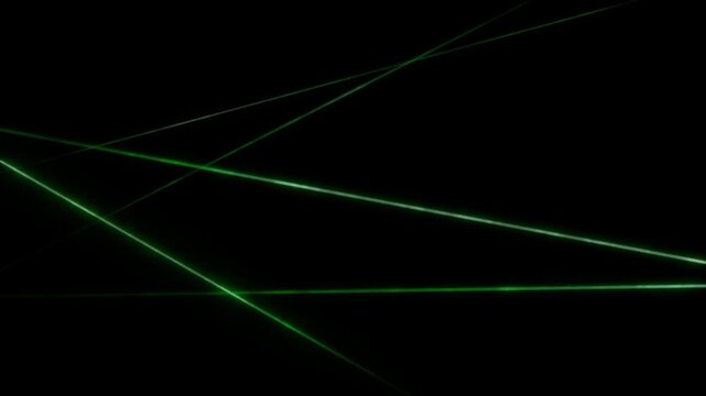 Green laser beams filling dark room security system animation