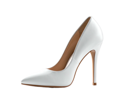 Elegant white high-heeled pump, isolated against a black background