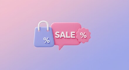 Colorful sale icon with discount tag and pastel gradient background.