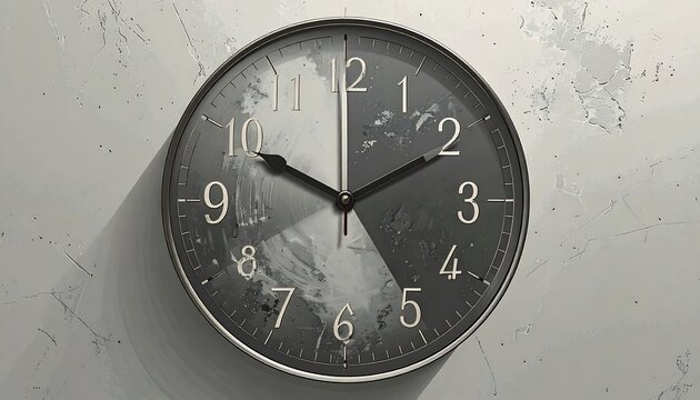 A round clock with a grayscale design on a textured wall - Powered by Adobe